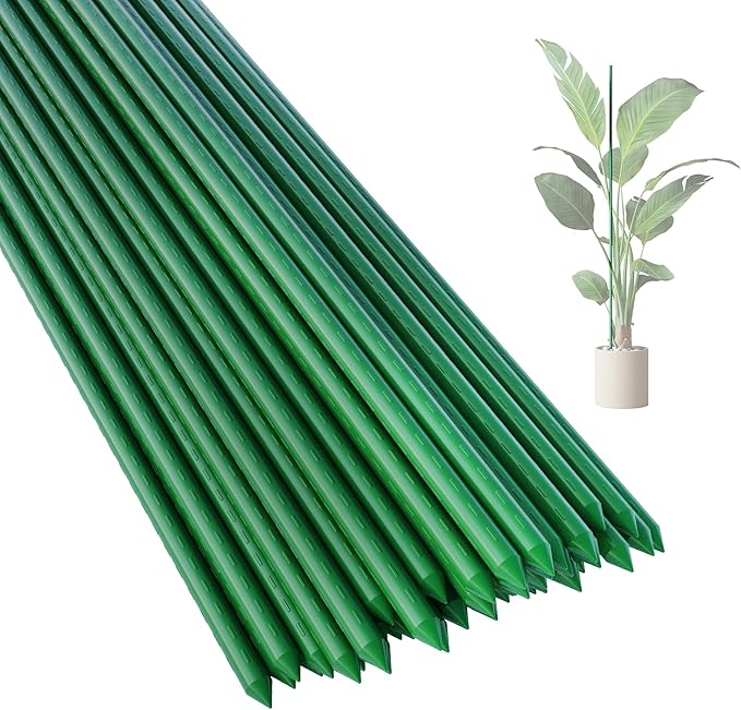 36 Inch 3 Ft Plant Support Garden Stakes 50 PCS, Sturdy Steel Plastic Coated Sticks for Outdoor Growing Climbing, Tomato, Trees, Cucumber, Beans