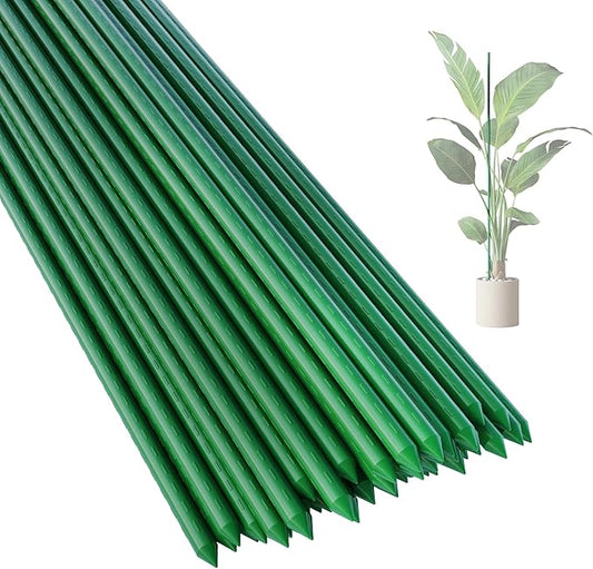 48 Inch 4 Ft Plant Support Garden Stakes 50 PCS, Sturdy Steel Plastic Coated Sticks for Outdoor Growing Climbing, Tomato, Trees, Cucumber, Beans