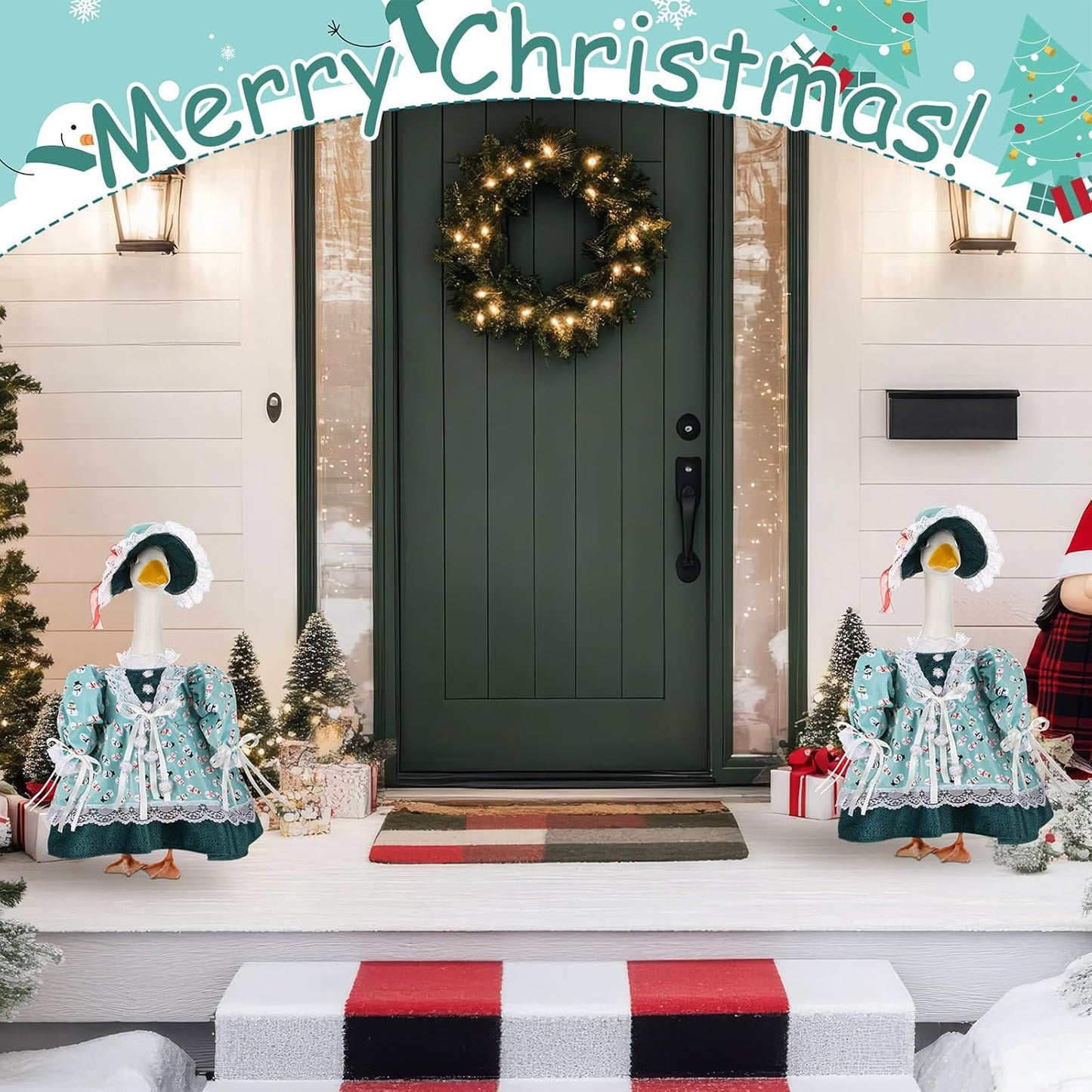 Suzile Snowman Goose Outfit Winter Dresses Christmas Clothes for 23" High Cement or Plastic Porch Goose Costume for Yard Lawn Outdoor Garden Patio Statue Xmas Holiday Decor