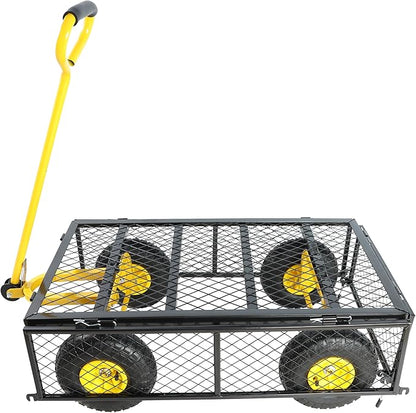 Wagon Removable Sides - Farm, Warehouse, Yard Dump Cart - Yellow+Black Air Wheels