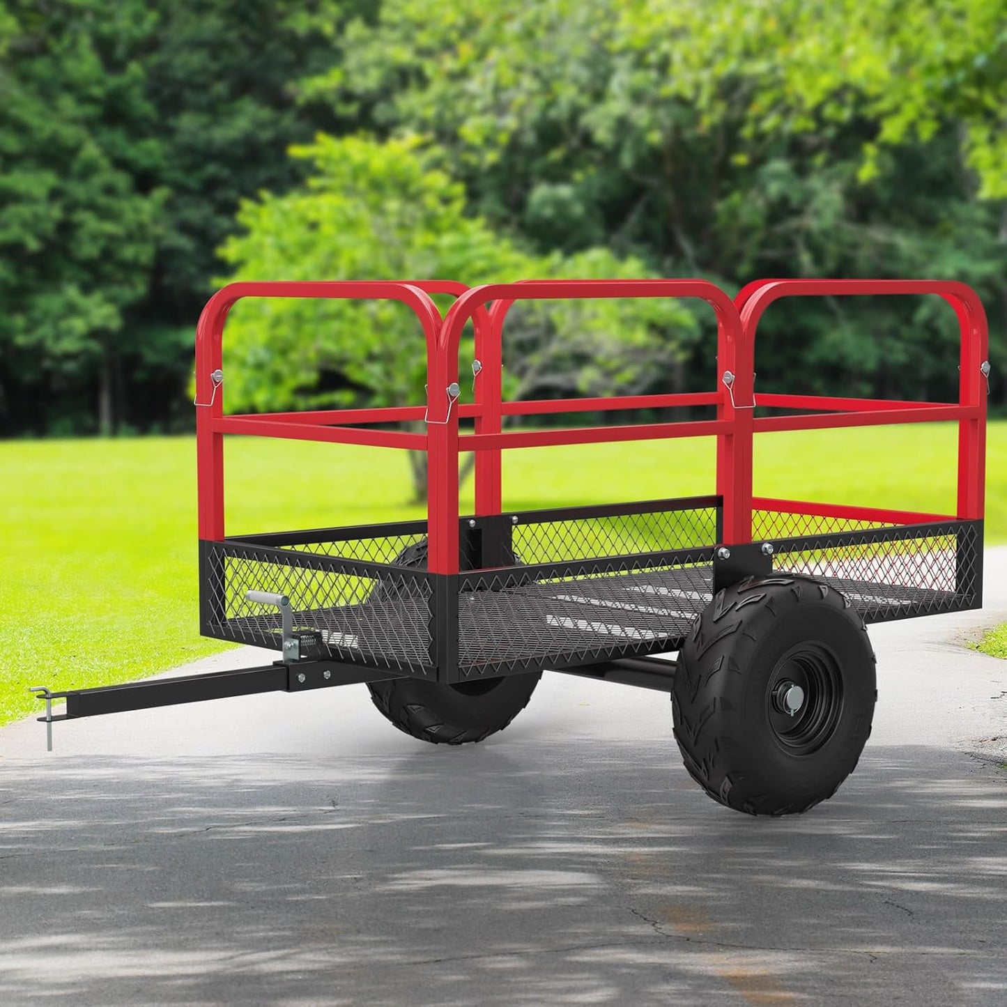 1700 LBS Steel ATV UTV Trailer Tow Behind Dump Cart, Heavy Duty Pull Behind Utility Dump Trailer for Lawn Mower Trailer Tractor Garden Yard with Removable Rear Panel