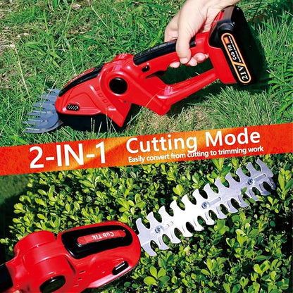 Hedge Trimmer Cordless 2 in 1 Handheld Grass Shears Mini Shrubbery Grass Cutter Electric Brush with Battery and Charger (Mordern)