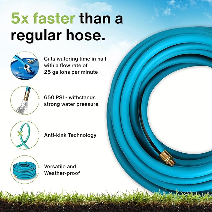 Aeromixer THE HOSE: All-In-One Watering Kit - Heavy Duty 1" 100 Ft Garden Hose, Kinkless Garden Hoses, Commercial Grade Water Hoses, 650 PSI High-Pressure Watering Tool for Farming and Gardening