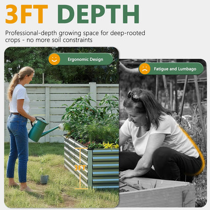 FOOWIN 2pcs 8x4x3ft Galvanized Raised Garden Bed, Planter Raised Garden Boxes Outdoor, Large Metal Raised Beds for Gardening, Garden Bed for Vegetables, Flowers, Herb, Silver