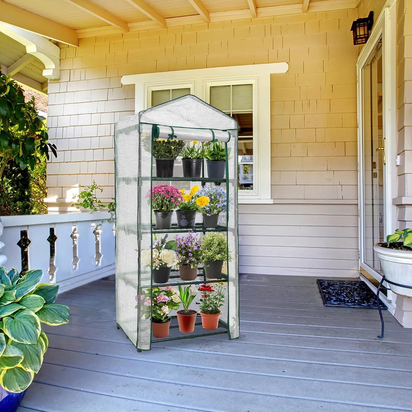 EAGLE PEAK 4-Tier Mini Greenhouse Portable Green House with Shelves & Weather-Resistant PE Cover, Small Greenhouse for Seedlings & Gardening Gifts, 27x19x64 in, Clear/White