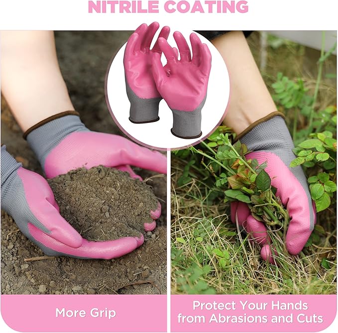 WORKPRO Aluminum Garden Tool Set, 4PCS Heavy Duty Gardening Tools with Box Include Trowel, Rake, Pruner, Gloves, Pink, Garden Gifts-Pink Ribbon