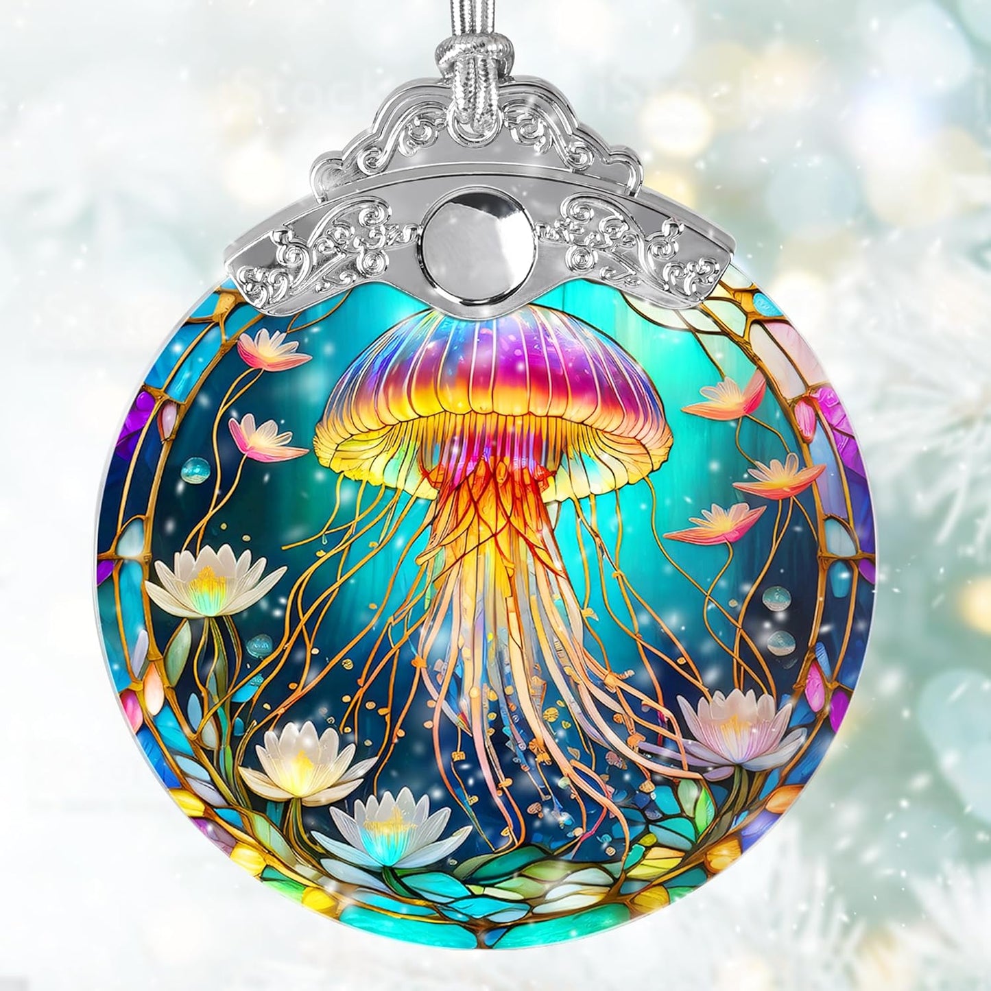 Stained Glass Suncatcher, Jellyfish Ornament for Christmas Tree, Holidays Decor, Home Decoration and Gifts