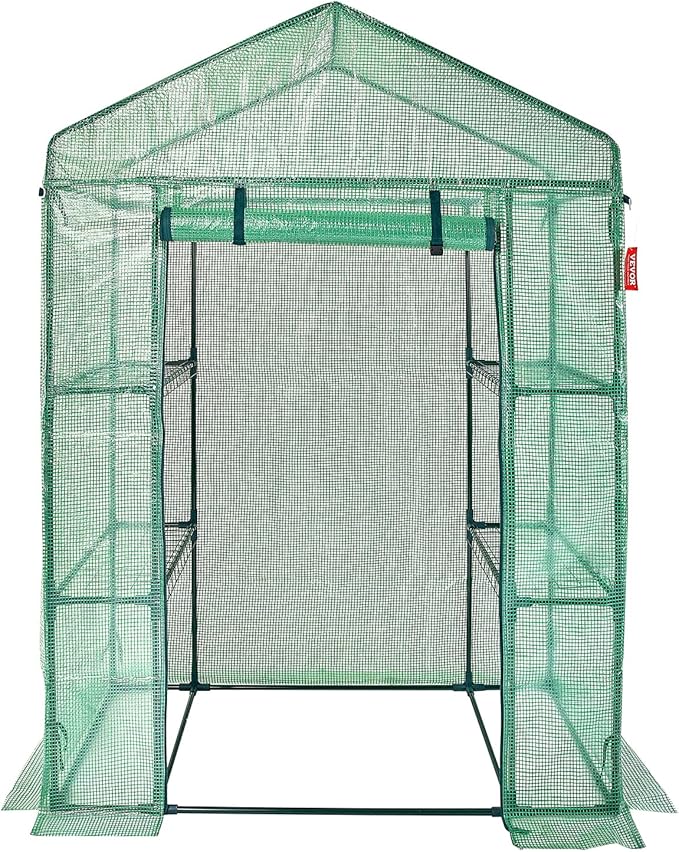VEVOR Walk-in Green House, 55.5 x 29.3 x 80.7 inch, Portable Greenhouse with Shelves, High Strength PE Cover with Roll-up Zipper Door and Steel Frame, Set Up in Minutes, for Planting and Storage