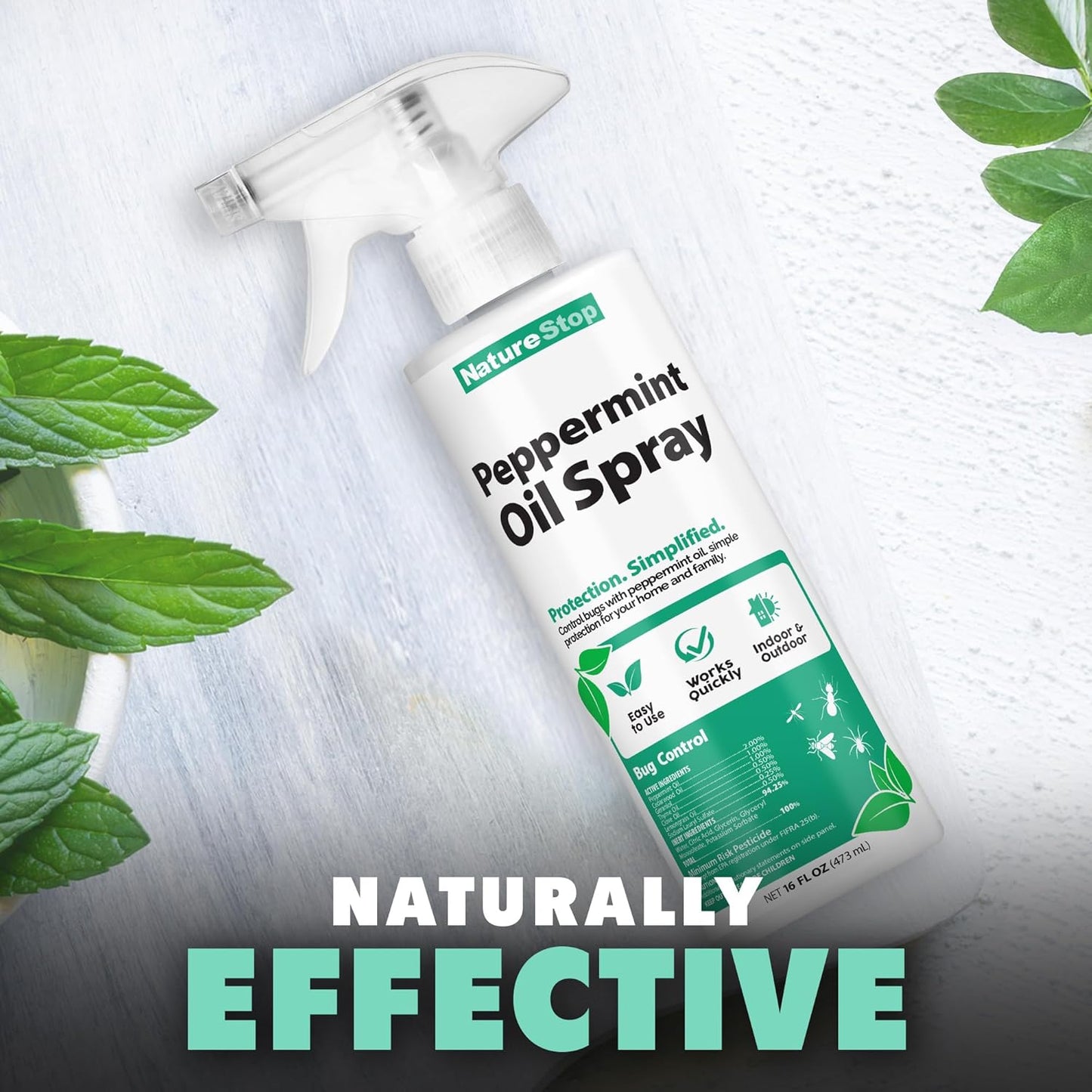 Peppermint Oil Insect Repellent Spray, Bug Deterrent for Indoor & Outdoor Use, 16 oz (475mL)