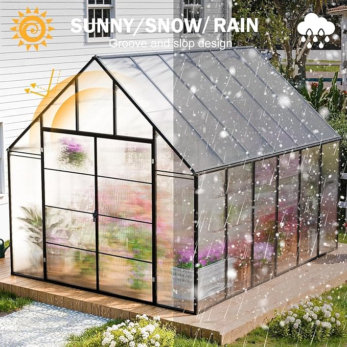 CDCASA 10x16x10 FT Greenhouse for Outdoors, Large Thicker Aluminum Polycarbonate Greenhouses w/3 Vents Window, Swing Door & Quickly T Connector Walk-in Green House for Outside, Backyard, Garden