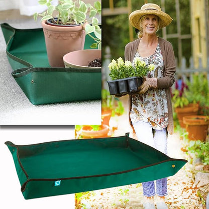 BIUWING Planter Tray, 2PCS Thickened Oxford Fabric Portable Indoor Plant Repotting Mat, Extra Large 43''*29'', Waterproof, Foldable, Blackish Green