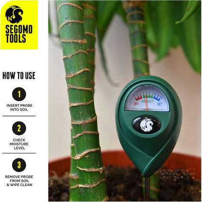 Segomo Tools Soil Moisture Meter - Plant Water Meter - Soil Moisture Sensor & Reader - Moisture Meter for House Plants, Gardens, Lawns & Farms - Soil Tester & Plant Care - Moisture Sensor - SMR01