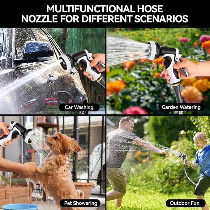 Garden Water Hose Nozzle ABS Water Spray Nozzle with 10 Spray Modes Suitable for Watering Plants, Iawns and Gardens, Car Washing, Cleaning, Showering Pets and Outdoor Fun, Gray