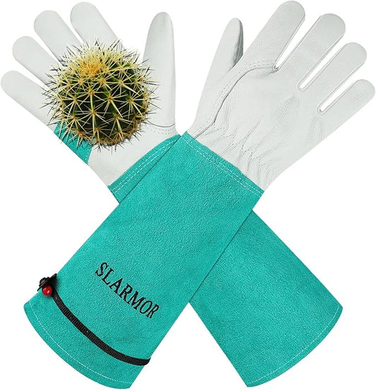 Long Gardening-Gloves Women/Men - Thorn proof Rose Pruning Heavy Duty Gauntlet (Large, Green)