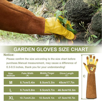 Long Gardening Gloves for Women Thorn Proof,Rose Pruning Cowhide Leather Garden Gloves for Cactus, Rose and Blackberry