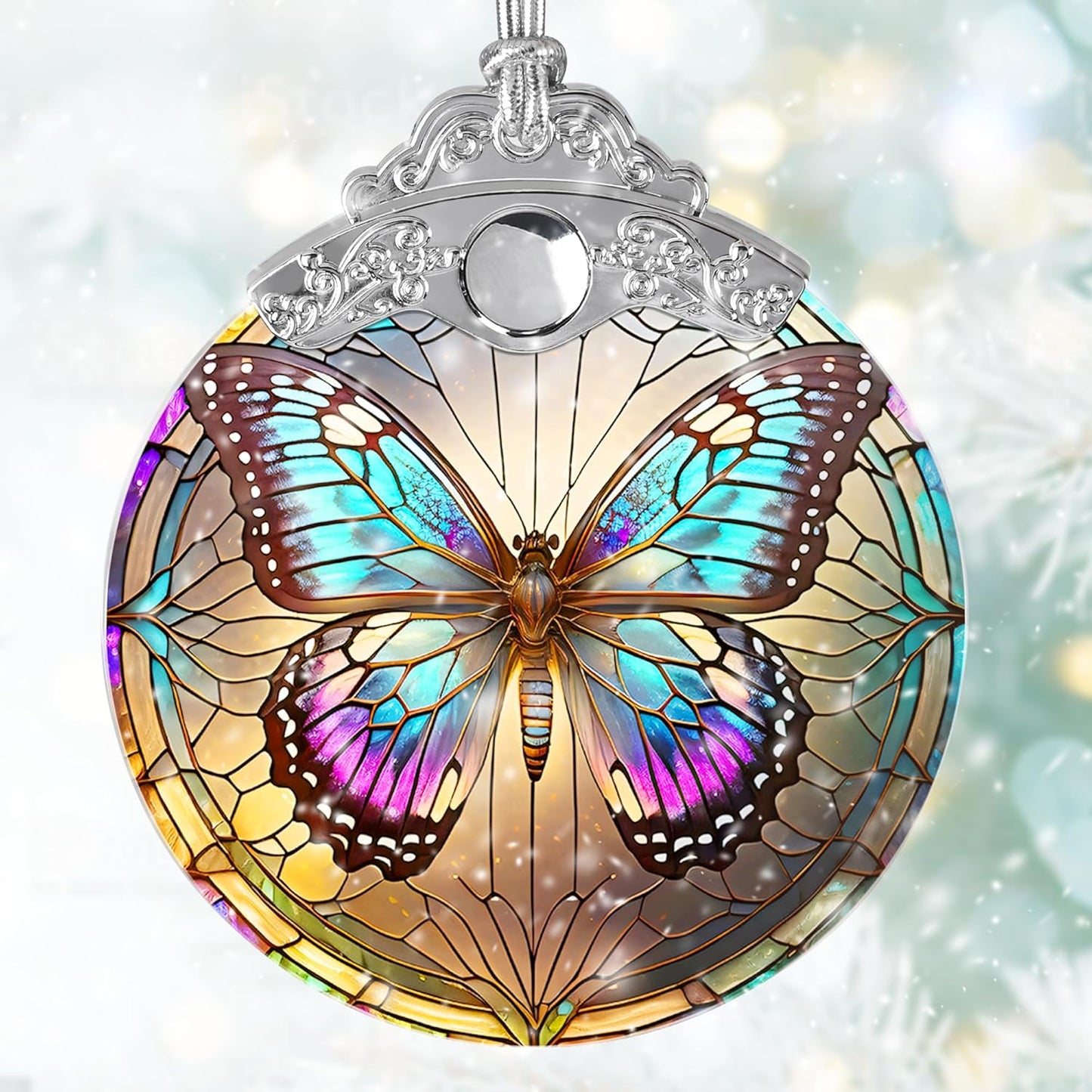 Stained Glass Suncatcher Butterfly Ornament for Christmas, Holidays, Tree Decor, Home Decoration and Gifts