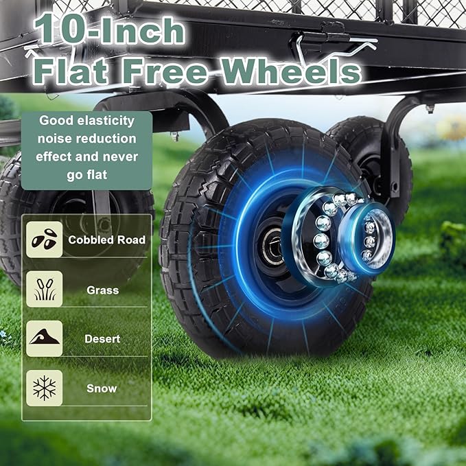 Heavy Duty 900 LBS Capacity All-Terrain Steel Utility Cart - 10" Solid 3.5-4" Wheels & Tires with 180° Swivel Handle | Removable Side Panels & Laser-Welded Frame Multi-Surface Garden Wagon