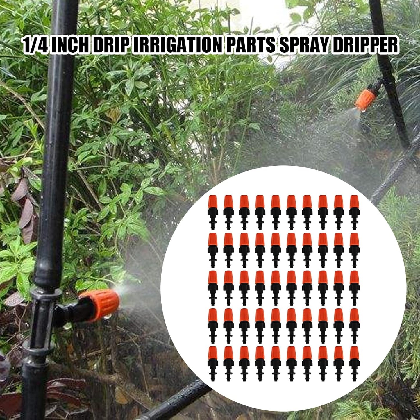 50 Pack Adjustable Atomizing Nozzles, 1/4 Inch Drip Irrigation Parts Sprayers Drippers, Drip Irrigation Spray Emitters, for Garden Greenhouse Agricultural Irrigation Patio Misting