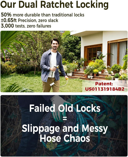 GLAHODEN Retractable Garden Hose Reel 1/2 in x 100 ft, 2025 Upgraded Dual Ratchet Lock UV & Freeze Protection Brass Seal Slow Retraction Anti-Tangle Hose 180°Swivel Reinforced Scaffold Wall Mount