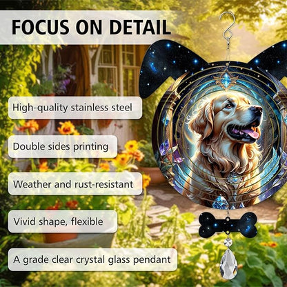 Celestial Golden Retriever Dog Ears Wind Spinner, Celestial Golden Retriever Wind Spinner Hanging for Yard and Garden