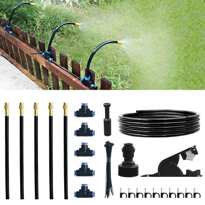 16.4Ft Drip Irrigation System, Automatic Garden Irrigation System with 360-degree Bending Dropper, Atomizing Watering Misting System with Copper Nozzle for Garden Plant Lawn Patio(5 Nozzles)