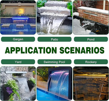 Pool Fountain, LONGRUN Waterfall Spillway for Koi Ponds - 35.4" Transparent Acrylic Waterfall for Swimming Pool, Garden Pond, Patios, Spa Decoration