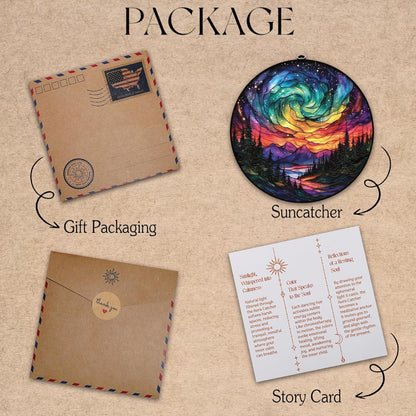 Northern Lights Aurora Acrylic Suncatcher Stained Glass Effect Window Car Hanging Christmas Ornament Indoor Outdoor Decor Garden Sun Catcher Panel for Nature Lover for Women Mom Grandma