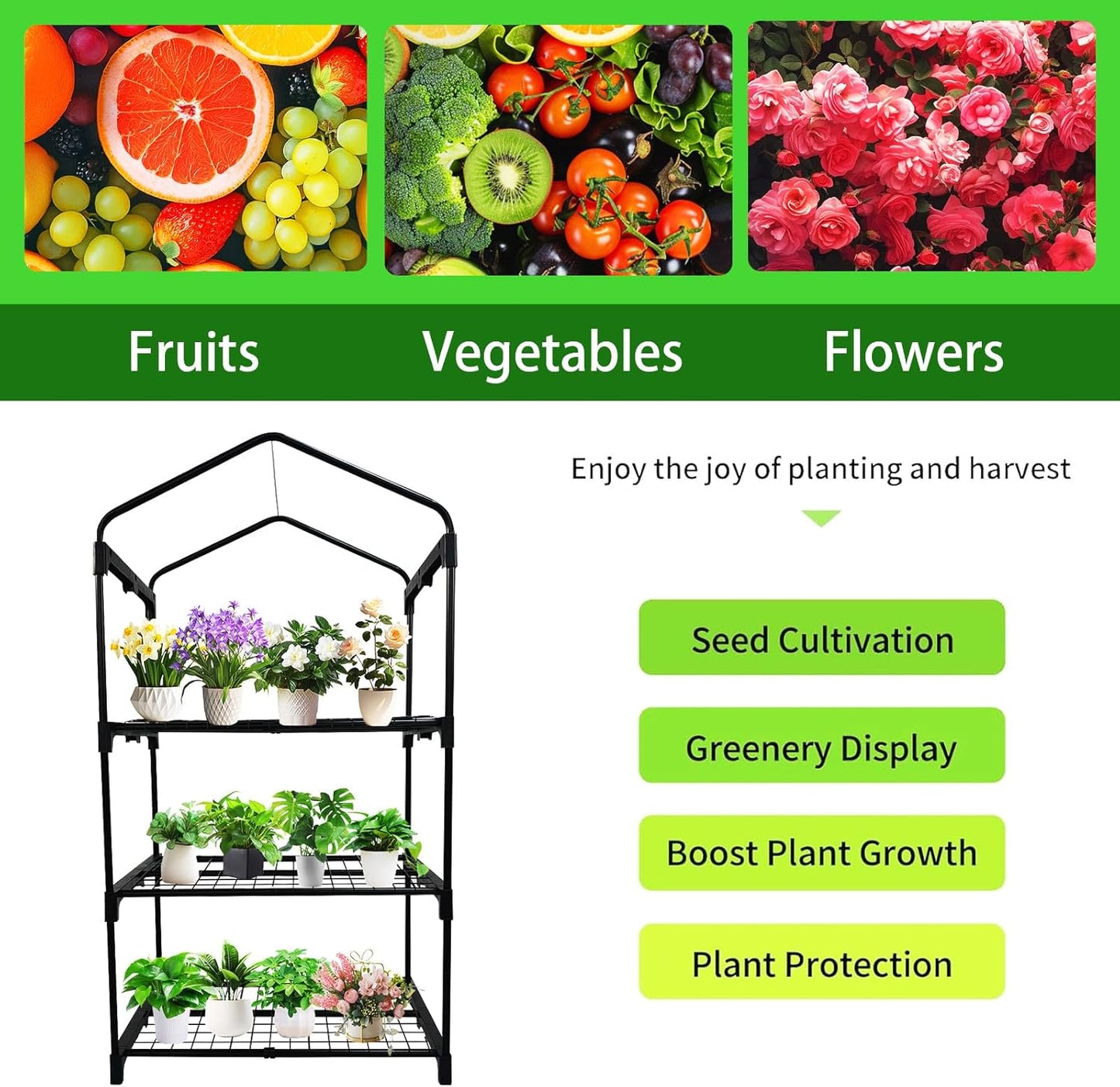 3 Tier Mini Indoor Greenhouse,27"x19"x49" GreenHouses with Clear PE Cover and Roll-Up Zipper Door,Plastic Green House for Indoors Grow Tent&Garden greenhouses for Outdoors