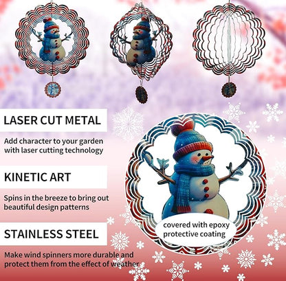 3D Snowman Wind Spinners for Yard and Garden Christmas Decor 12 Inch Outdoor Metal Stainless Steel Wind Spinner Unique Gift Xmas Wind Sculptures
