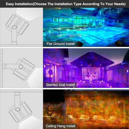Ocean Wave Projector Light, 150W RGBW Color Changing Water Wave Light, LED Water Ripple Effect or Flame Fire Effect, Use for Ceiling, Wall, Garden, Party, Holiday