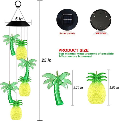 Solawindchime Palm Tree Pineapple Wind Chime, Color Changing Pineapple Palm Trees Wind Chimes Outdoor, Home, Yard, Balcony, Night Garden Decoration, Gifts for Women