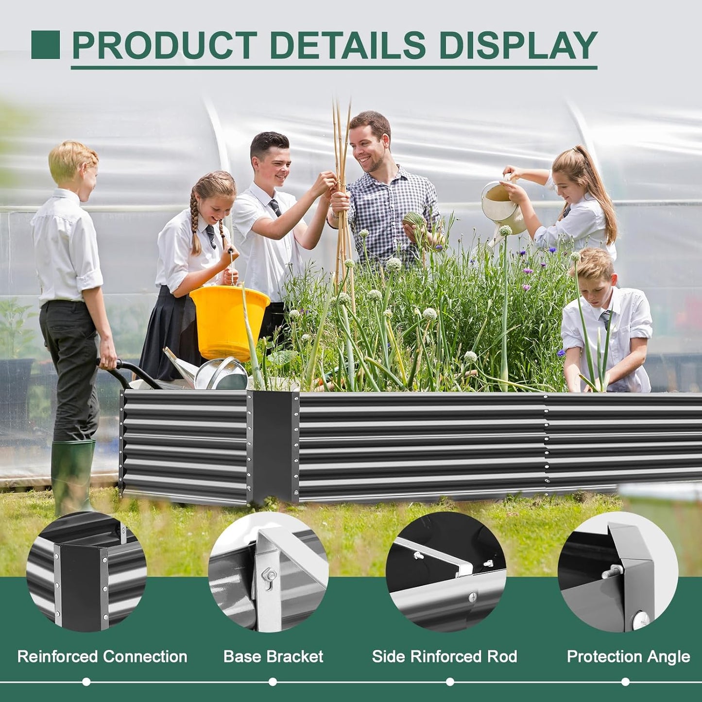 Land Guard 8x4x3ft Rectangular Galvanized Raised Garden Beds, Large-Capacity Metal Planter Box Outdoor, Durable Deep Raised Garden Bed 3ft Tall, Raised Beds for Gardening Vegetables, Modern Gray