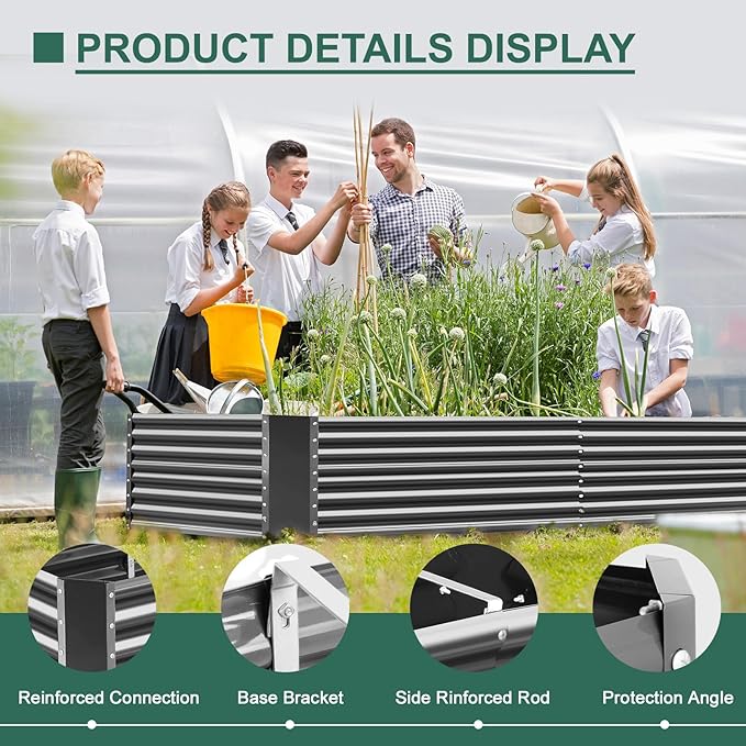 Land Guard 6x3x3ft Rectangular Galvanized Raised Garden Beds, Large-Capacity Metal Planter Box Outdoor, Durable Deep Raised Garden Bed 3ft Tall, Raised Beds for Gardening Vegetables, Modern Gray