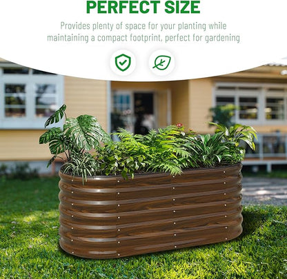 SnugNiture Galvanized Steel Raised Garden Bed, 4x2x2 ft, Outdoor Oval Deep Root Planter Box for Growing Vegetables, Flowers and Fruits