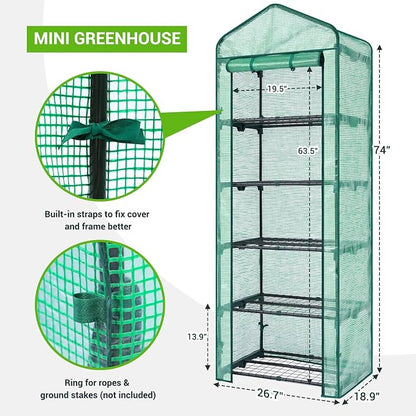 Mini Greenhouse for Indoor Outdoor: Ohuhu Small Plastic Plant Green House 5-Tier Rack Stand Portable Greenhouses with Durable PE Cover for Seedling, Ideal Gardening Gifts for Women Men