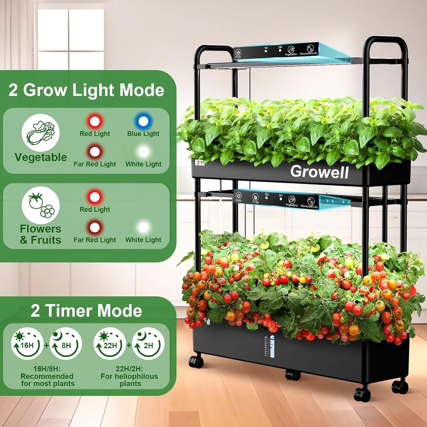 Large Hydroponics Growing System Kit, 60 Pods Vertical Hydroponic Garden with 2 Light Modes Grow Light, Auto Circulating Water System, 32L Indoor Gardening System for Herb Vegetable Fruit