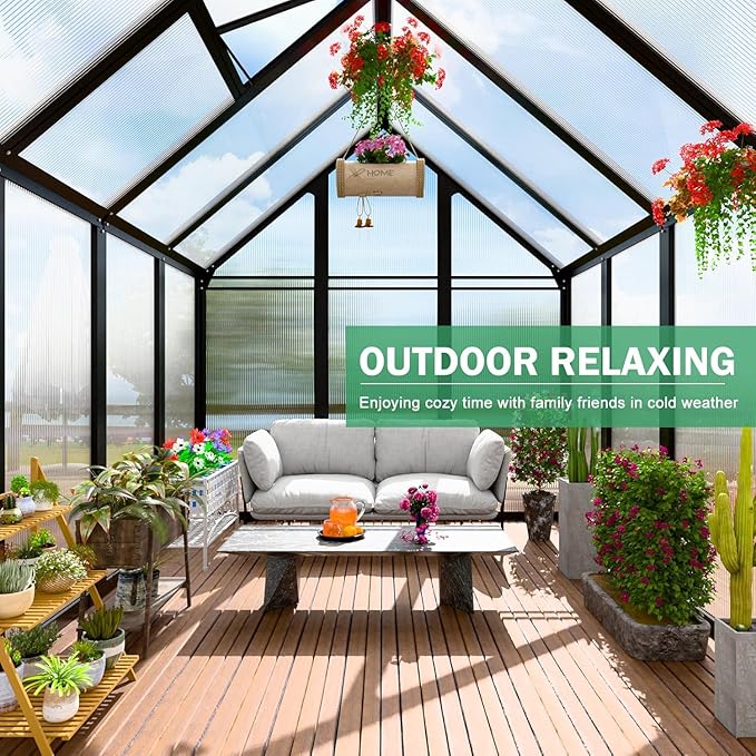 10x12 FT Greenhouse for Outdoor Large Heavy Duty Polycarbonate Greenhouses Aluminum Frame Walk-in Green House with 2 Windows Wider Door for Garden Plants Outside