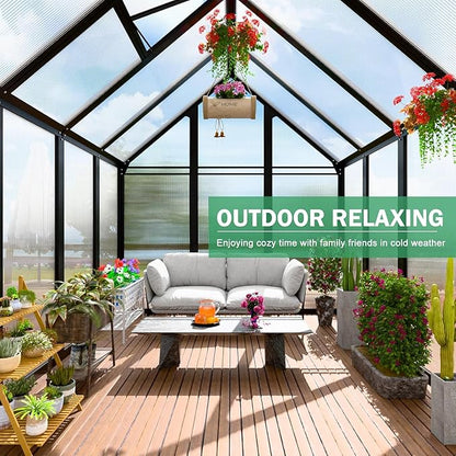10x12 FT Greenhouse for Outdoor Large Heavy Duty Polycarbonate Greenhouses Aluminum Frame Walk-in Green House with 2 Windows Wider Door for Garden Plants Outside