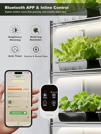 GLOWRIUM Smart Grow Lights for Indoor Plants with APP, 15" Full Spectrum Grow Light Strips, G6 Plant Light Strip with auto Timer, 3 Angle dimming Levels for Plant Shelf, 6-Pack (White, 48W)