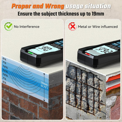 Pinless Moisture Meter for Home Inspection – Non-Destructive Water Leak Detector & Moisture Reader for Basements Walls, Wood, Drywall, Concrete, Masonry – Accurate Moisture Tester with EMF Technology