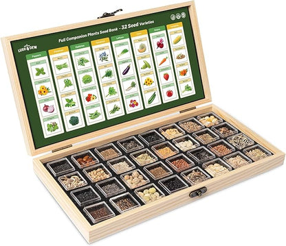Lush&Dew Full Companion Plants Seed Bank, Gardening Gifts, 32 Varieties Non-GMO Heirloom Seeds for Planting Vegetables Herbs Flowers Fruits, Survival Seed Kit, Emergency Food Supplies