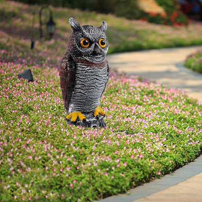 Hausse Fake Owl Decoy Bird Scarecrow Sculpture, 13.6 Inch Plastic Horned Owl Bird Deterrents, Garden Protectors, Nature Enemy Pest Repellent for Outdoor Garden Yard