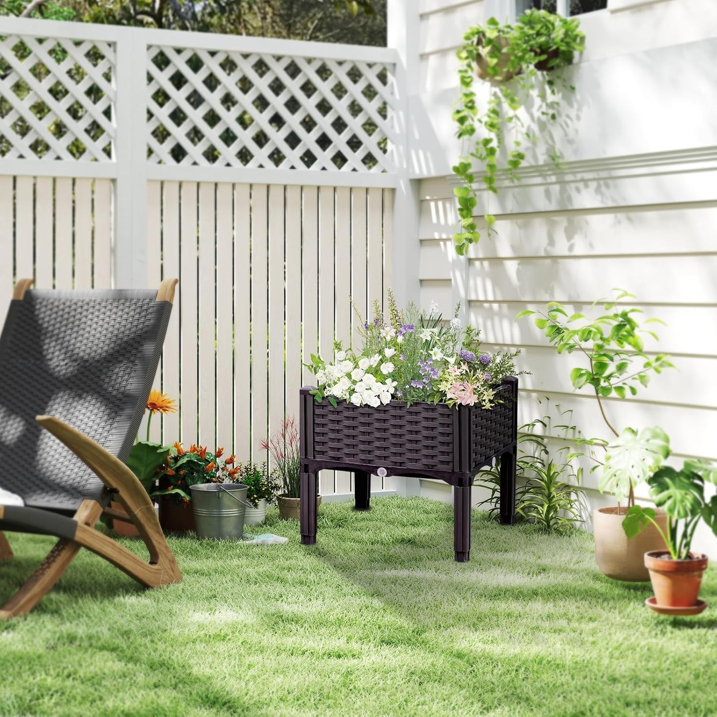 Raised Garden Bed with Legs, Large Planter Box Raised Garden Beds Outdoor, Rectangular Elevated Planter Box for Gardening Vegetables, Flowers, Fruits and Plants, 15.7"(L) x 15.7"(W) x 14.5"(H)