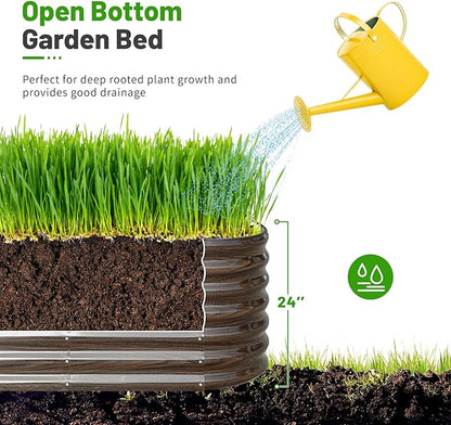 SnugNiture 8x2x2ft Raised Garden Bed Kit, 24" Tall Outdoor Metal Raised Planter Box for Planting Plants Vegetables Flowers Fruits, Brown