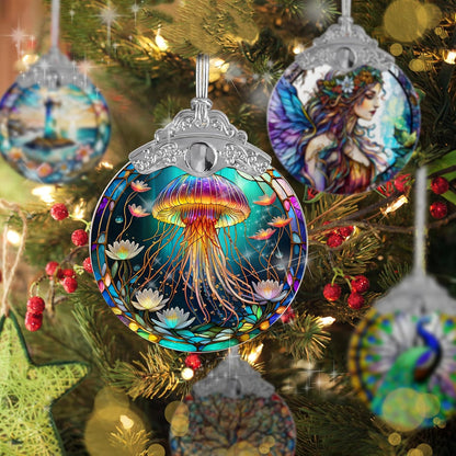 Stained Glass Suncatcher, Jellyfish Ornament for Christmas Tree, Holidays Decor, Home Decoration and Gifts