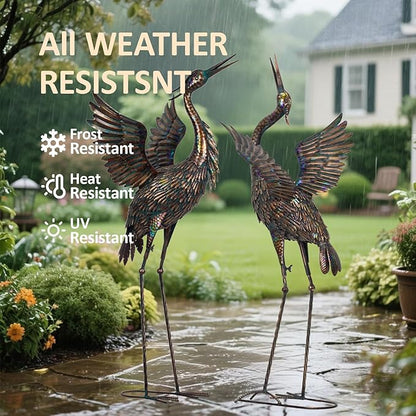 Natelf Garden Crane Statues, Outdoor Large Bird Yard Art Decorations Metal Lawn Ornament for Home Patio Porch Backyard Decorations(Set of 2)