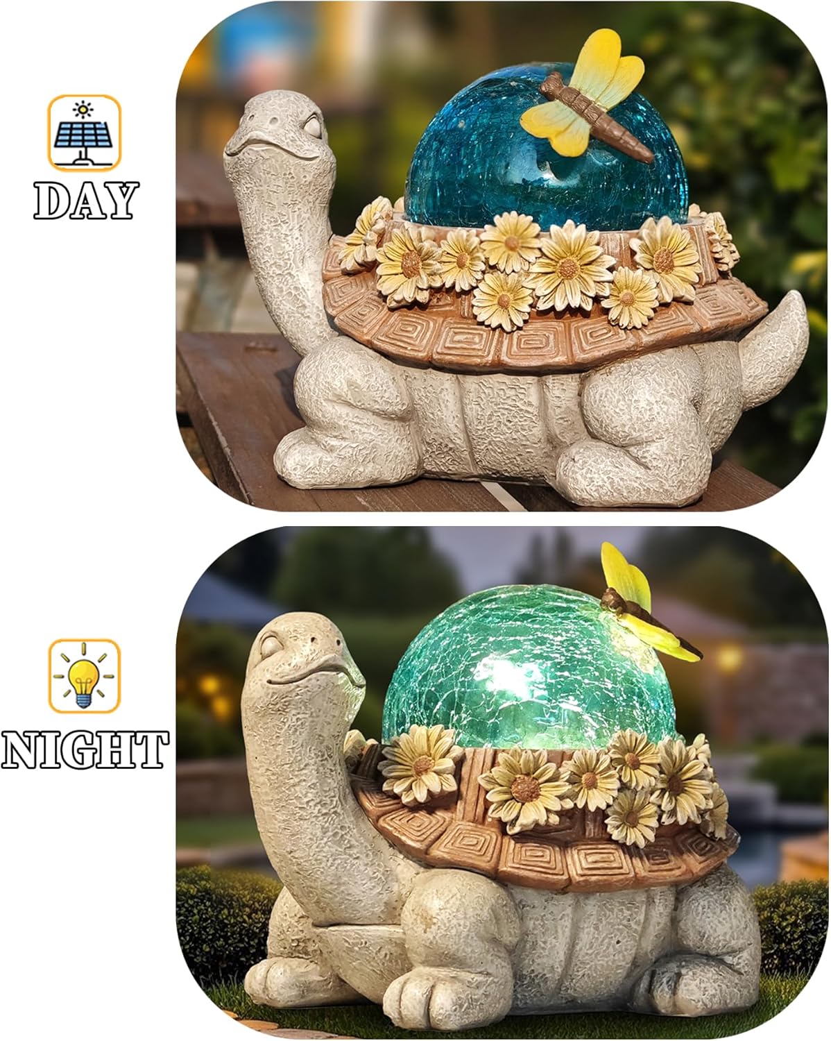 Solar Resin Turtle – Garden Decor Ornament with Floral Design,Cute Animal Statue for Outdoor, Patio, Yard Decoration,Home Unique Birthday Housewarming Gifts for Moms Women Dad Grandparents