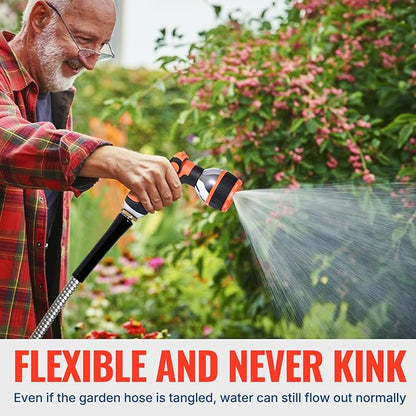 YAMATIC 40FT Stainless Steel Garden Hose with 10 Pattern Spray Nozzle, Heavy Duty Metal Water Hose, Kink-Free, Rust Resistant Hose for Yard, Lawn, RV, Outdoor