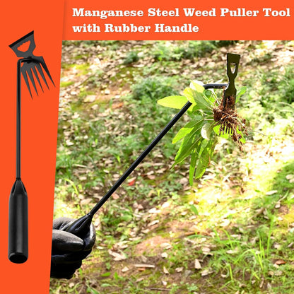 Weed Puller Tool Garden Weed Pulling Tool, 4-Tine Manganese Steel Weeder Tool - Black Coated Forged Portable Garden Hand Weeder for Farm, Orchard & Garden (2Pack)