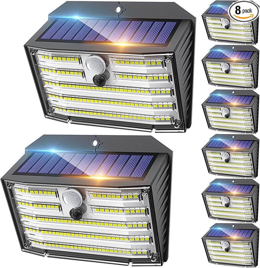 CLAONER Solar Lights Outdoor [𝟖 𝐏𝐚𝐜𝐤/126 LED], Wireless Motion Sensor Lights, IP65 Waterproof Security Lights 3 Modes, 270° Lighting Angle, Ultra-Bright Wall Lights for Deck Patio Fence Garage